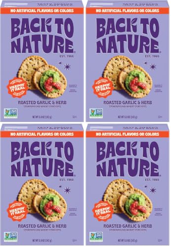 Image of Back to Nature - Stoneground Wheat Crackers - Garlic & Herb - Real Ingredients like Whole Grain Wheat, Flax Seed and Sea Salt - Dairy Free & Non-GMO - 5 ounce (Pack of 4)