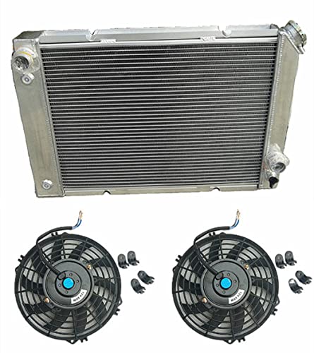 GPI Racing Radiador de aluminio completo de 3 filas + 2 ventiladores para Pon-ti-ac Fiero V8 AT/MT 1984-1988