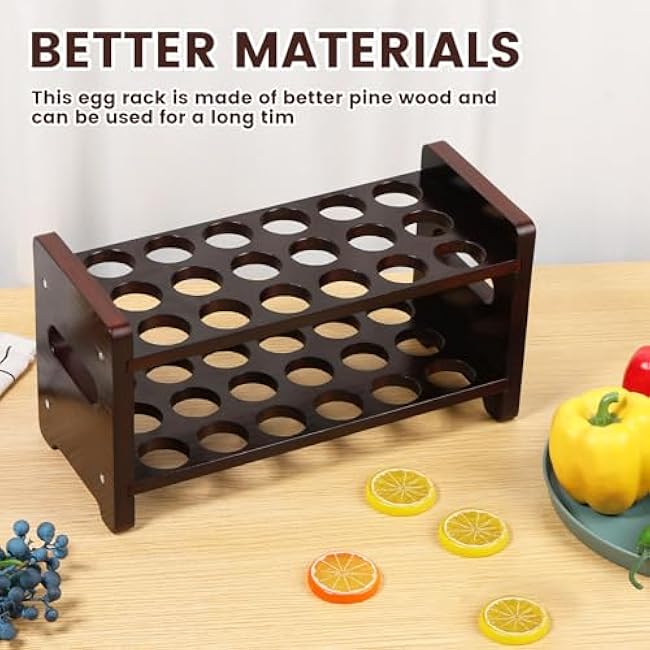 Wooden Egg Holder Countertop, 2-Tier 36-Egg Storage Rack, Farmhouse Egg Basket for Gathering Fresh Eggs, Egg Tray Storage Display Stand, Kitchen Counter Top Organizer for Chicken Duck Quail Eggs