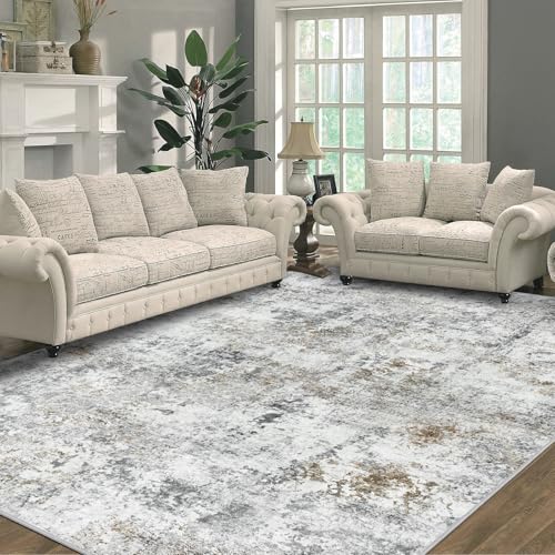 Capslpad Brown Abstract Area Rug 160x230cm Modern Short Pile Soft Faux Wool Living Room Rug Washable Indoor Rug Non Slip Minimalist Floor Mat Rugs for Living Room Bedroom Office Area Kitchen Decor