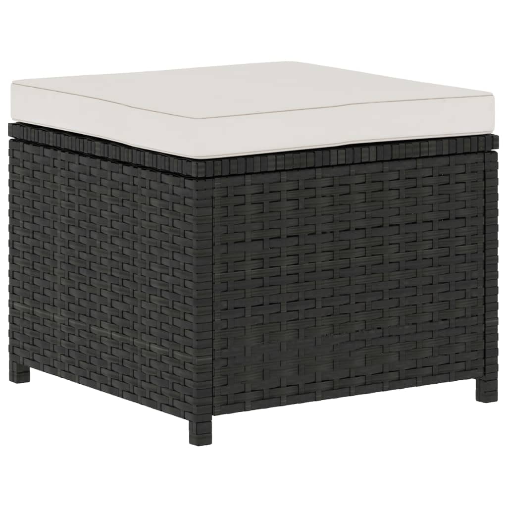 Set Muebles Jardin 5 Piezas Ratán PE Negro | Estructura Acero Solido, Cojines Gruesos Cremallera, Mesa Centro, 1 Banco, 1 Banco Sin Respaldo, 2 Taburetes
