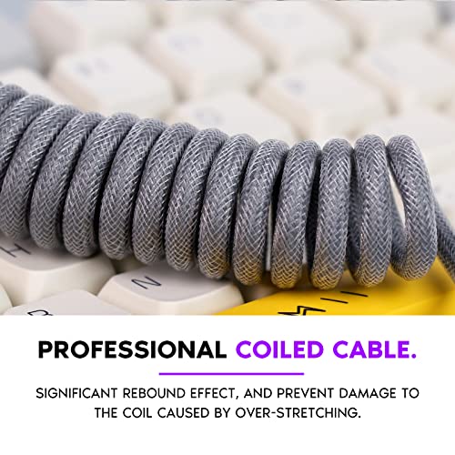 Image of EPOMAKER Mix 1.8m Coiled Type-C to USB A TPU Mechanical Keyboard Space Cable with Detachable Aviator Connector for Gaming Keyboard and Cellphone(Grey)