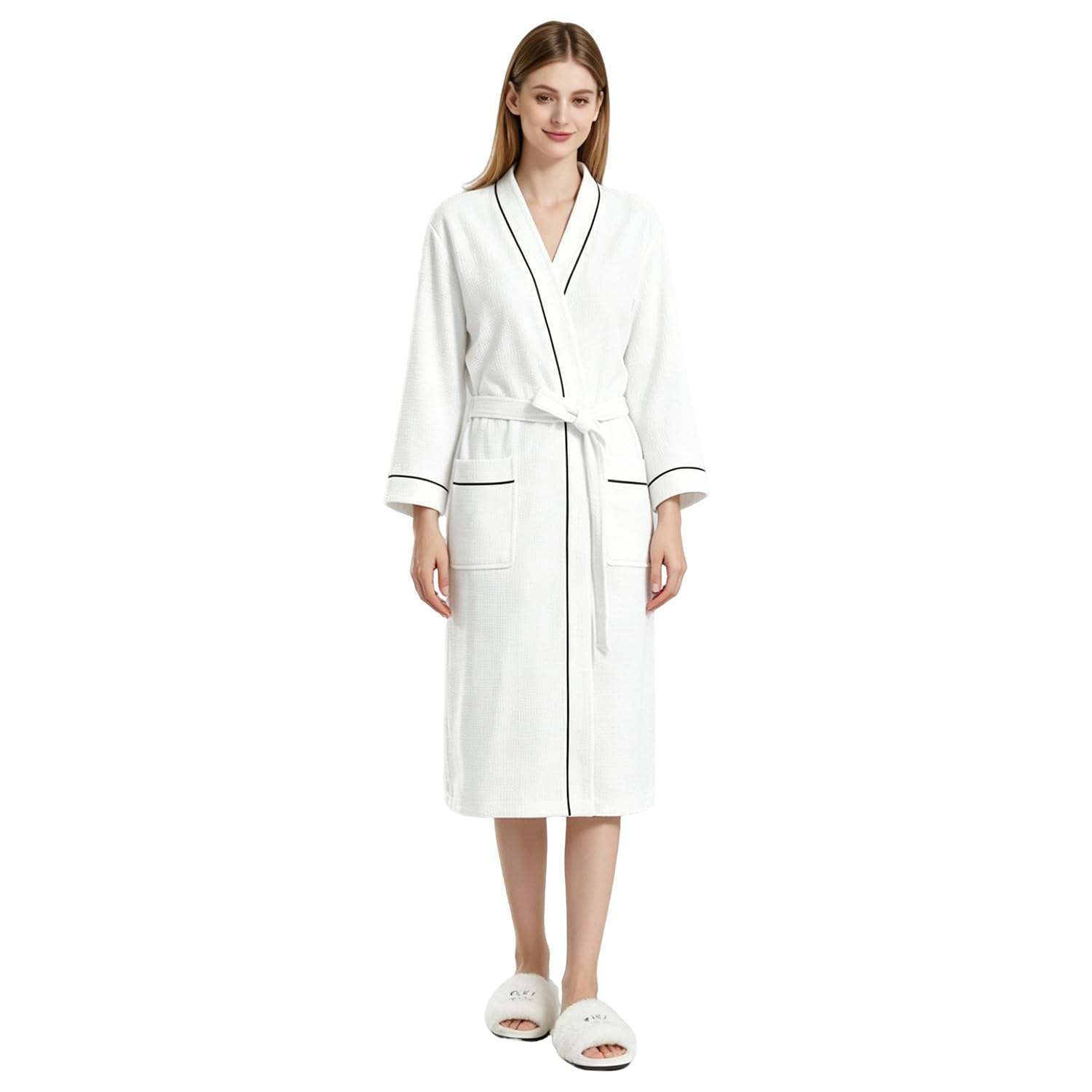Pahajim Peignoir de Bain Coton Peignoir Nid D'Abeille Léger Long Robe de Chambre Unisexe pour Spa, Piscine,Hôtel & Maison
