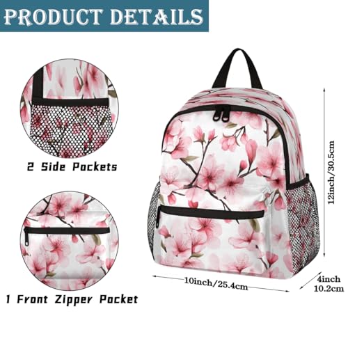 Toddler Backpack for Boys Girls, Pink Japanese Floral Cherry Blossom Mini Kids Backpacks with Chest Strap Whistle, Preschool Kindergarten Daypack, Travel Bookbag for Children2