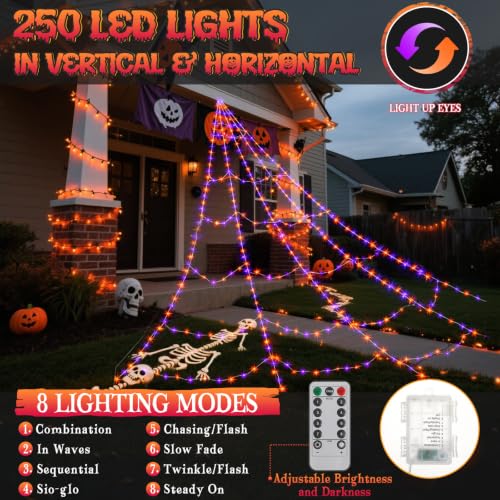 Image of Halloween Decorations Animatronics Jumping Spider Lights Web, Gray-Black