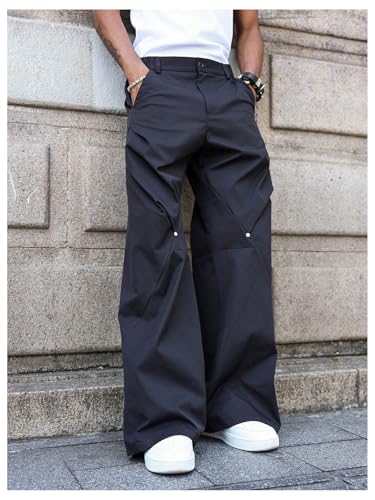 Men's Baggy Pants Pleated Wide Leg Dress Pants Zipper Fly Work Pant Casual Suit Trousers with Pockets4