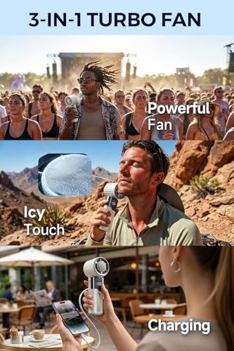 Portable Handheld Fan with Cooling Plate, Personal Fan with Retractable USB-C Cable, 6000mAh Rechargeable, Powerful 100-Speed Wind, LED Display,135° Adjustable-Cooling on Table/Neck/Travel/Camping — view 2