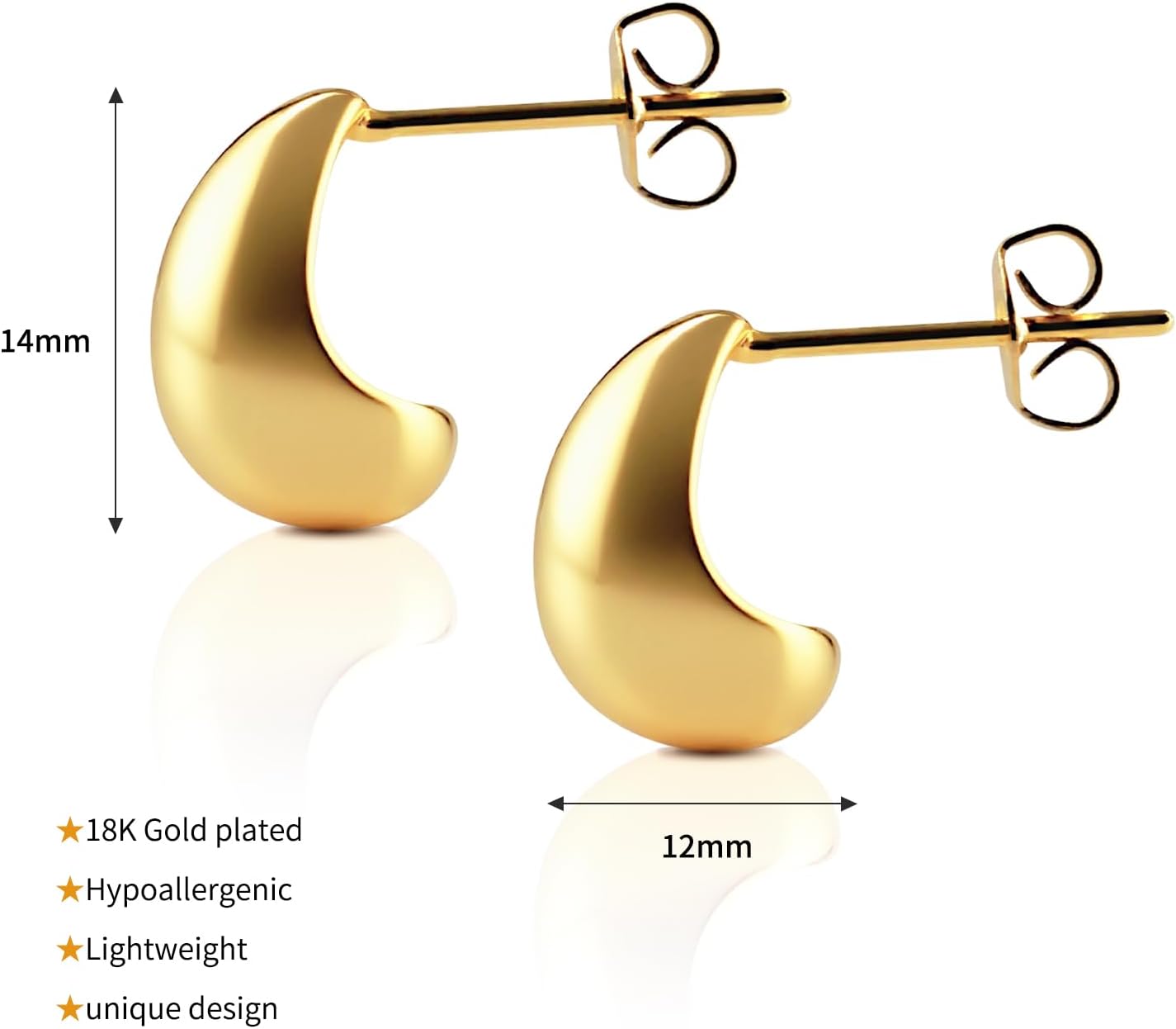 Teardrop Gold Plated Earrings - 18K Gold Plated Lightweight Earring Fashion Jewelry Set Gifts Formal Birthday Wedding Party Decoration - Image 7