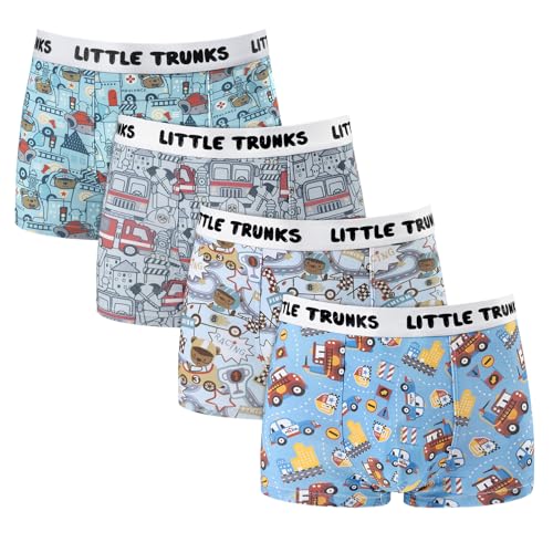 Littleforbig Men’s Breathable Durable Cotton Underwear Moisture-Wicking Cars Little Trunks 4 Pack Boxer Briefs Set