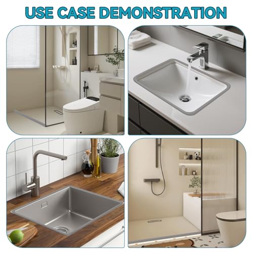 YHKJYH 1.2M Schwallschutzleiste Dusche Hohlprofil mit Dichtungsmasse Wasserstopper Dusche Boden Spritzschutz Selbstklebend Wassersperre Dusche für Küchen Bäder Waschbecke(Grau, 1.2M)