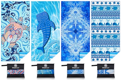 Widdonen Microfiber Beach Towel,Compact 4 Pack-71x32 Inch with Bag Travel