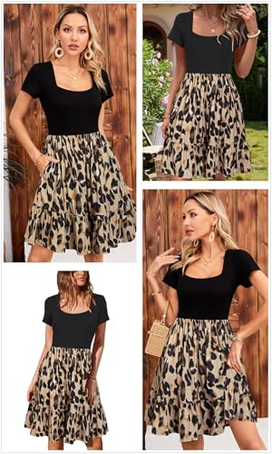 Image of Newshows Women's 2026 Summer Casual Square Neck Ruffle A Line Beach Vacation Sundress Work Business Dress with Pockets