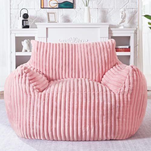 Image of HABUTWAY Comfy Floor Sofa Giant Plush Reading Chair Indoor Cozy Couch with Armrests Oversized Couch Upholstered Boneless Sofa Portable Cloud Couch Accent Chair for Living Room, Bedroom (Light Pink)