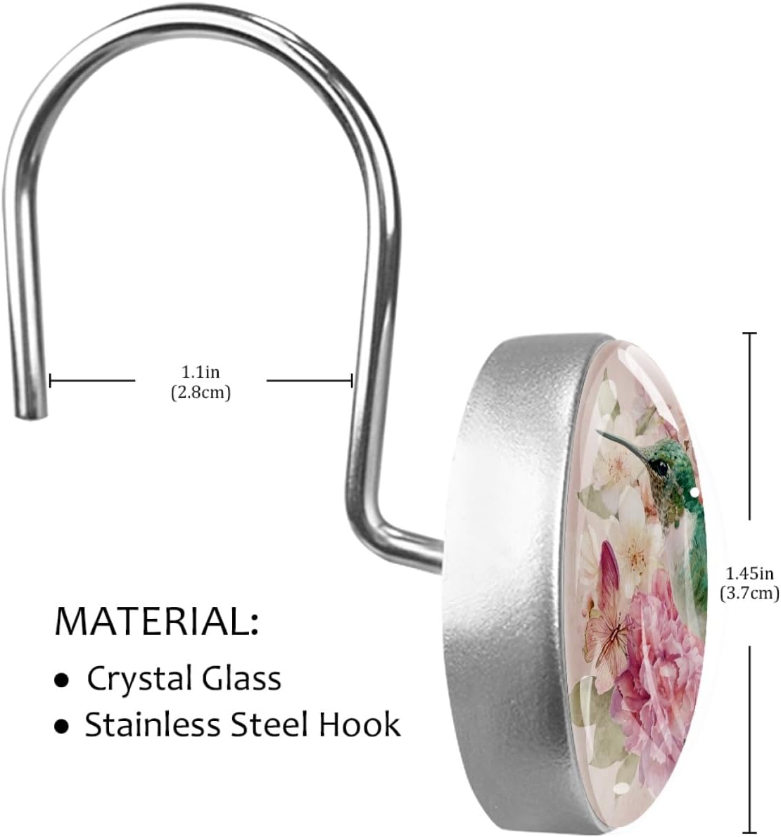 12 Pcs Hummingbird Round Shower Curtain Hooks Stainless Steel Decorative Hanger Rings for Bathroom Kitchen Bedroom Curtain Rods