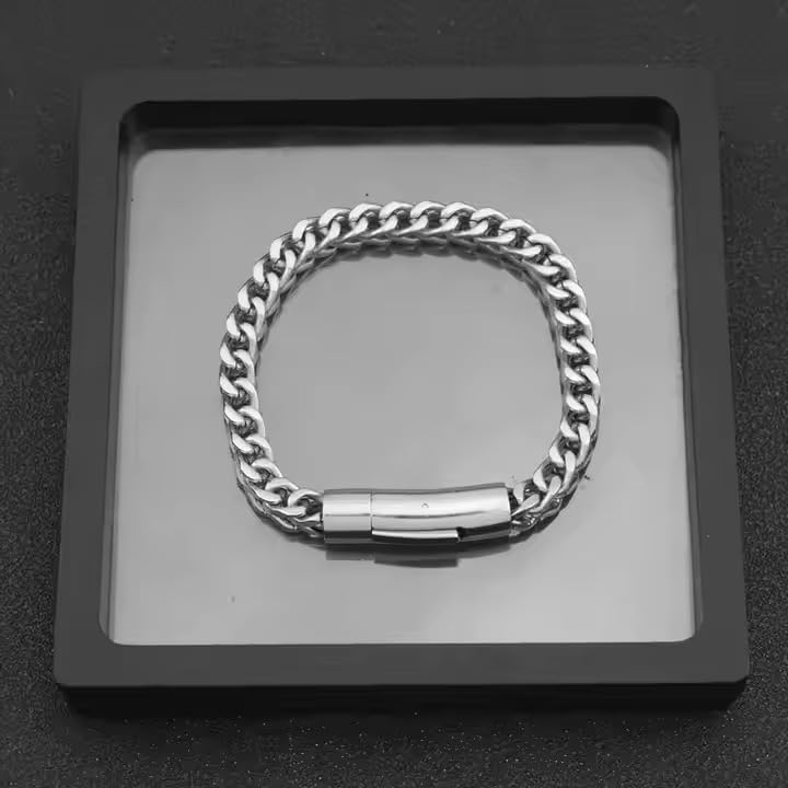 Image of Fashion Frill Stylish Bracelet For Man Silver Wheat Stainless Steel Chain Bracelet For Men Specially Made For Man