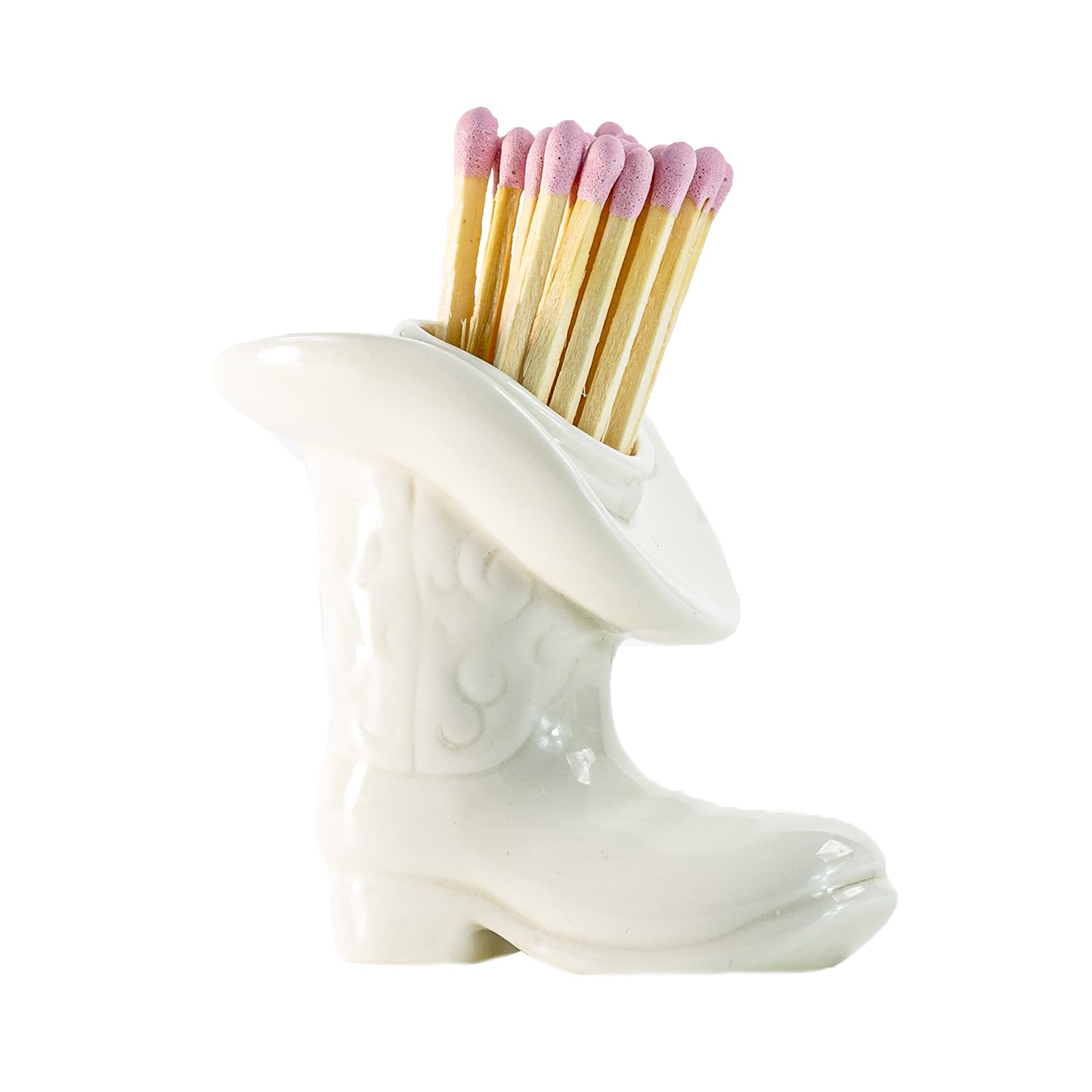 Cowboy Boot Match Holder With Striker - Ceramic cowgirl boots coastal Western home decor aesthetic, Matchesboxes For pink Bathroom Bedroom White-image-18