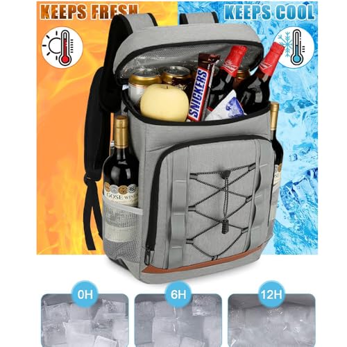 LANHUIYY Kühlrucksack 30L Kühltasche Rucksack Thermo Rucksack Picknickrucksäcke Kühltasche Groß Isoliert Cooler Bag Männer Frauen für Picknick/BBQs/Camping/Ausflügen/Einkaufen (grau, 30L)