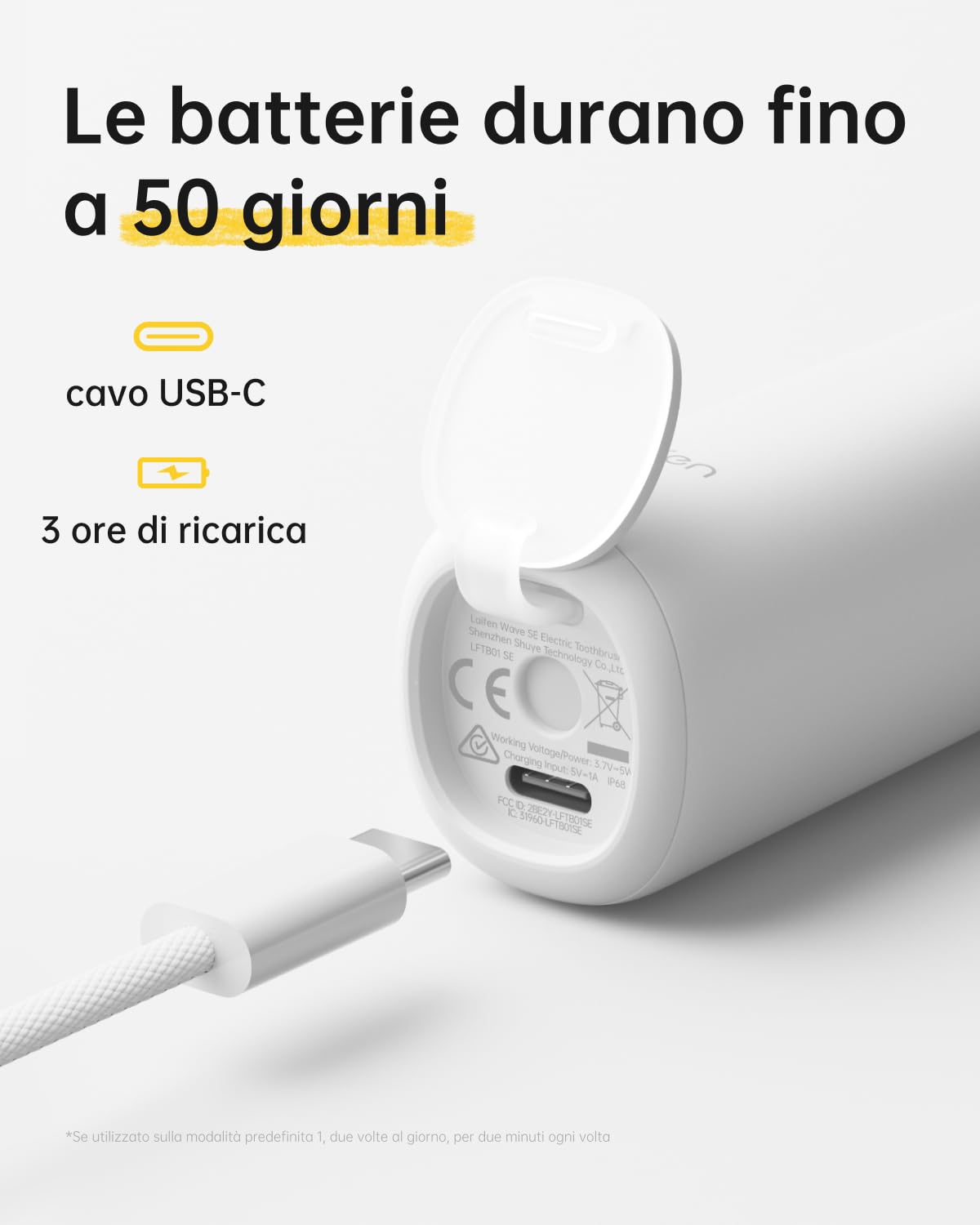 Laifen Wave Special Spazzolino Elettrico Sonico con Oscillazione & Vibrazione Dotato di App, 2 Testine di Ricambio, IP68 Impermeabile, Ideale per Viaggi(Bianco)