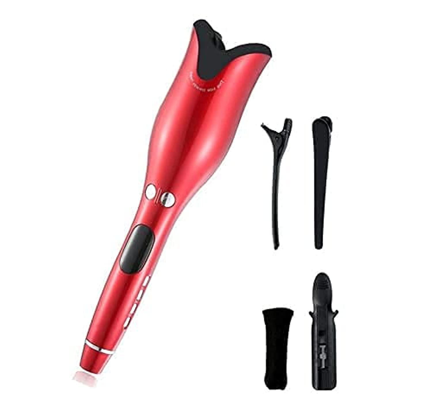 HICITIMulti-Automatic Hair Curler Hair Curling Iron LCD Ceramic Rotating Hair Waver Magic Curling Wand Irons Hair Styling Tools (RED)