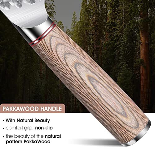Huusk Professional Santoku Knife 7-Inch, Japan Chef Knife, High Carbon Steel Hand Forged Knife For Meat Greens Fish Cutting Wood Handle For Family Restaurant With Gift Box #TOP2