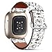 Mingdao Compatible with Fitbit Sense 2 / Sense/Versa 4 / Versa 3 Patterned Leather Replacement Band (Cats And Fishes)