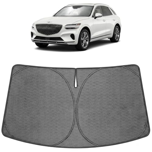 Image of Proadsy Windshield Sun Shade Custom Fit Genesis GV70 2022-2026 Ice Crystal Black Front Window Sunshade UV and Heat Blocker Foldable Visor Keeps Car Cooler for Summer Parking and Daily Use