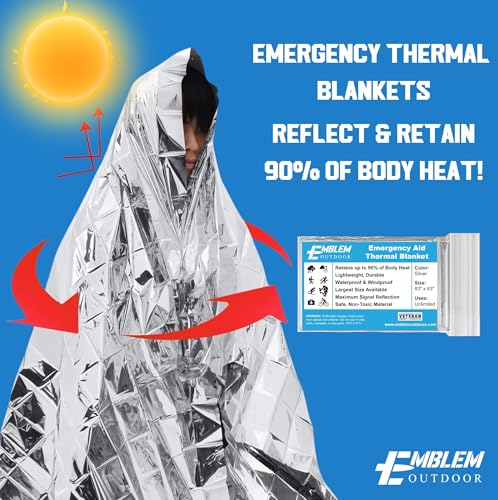 Image of Emergency Thermal Blanket Made of Mylar for Survival, Hiking, Camping, First Aid, and Bug Out Bag - Extra Large (4-Pack)