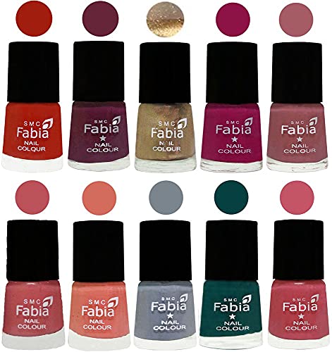 Image of SMC Fabia ALL IN ONE (PACK OF 10), Long Lasting Glossy Nail Polish, 6 ml Each, All Vibrant Colours,01859