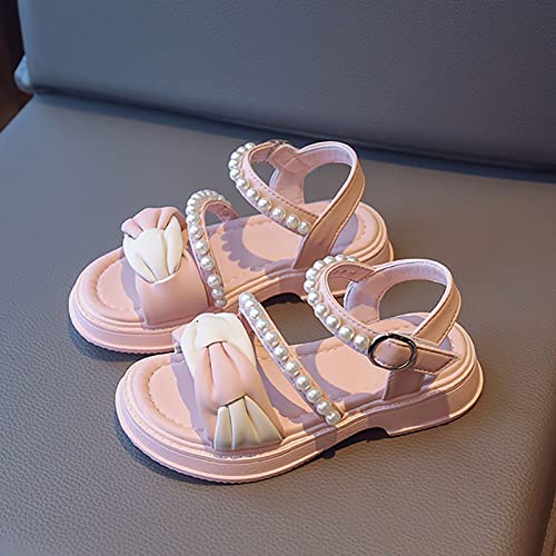 Girls Dress Shoes Cute Girls' Pearl Sandals Ballerina with Satin Ankle Tie for Wedding Birthday (Red, 11.5 Little Child)2