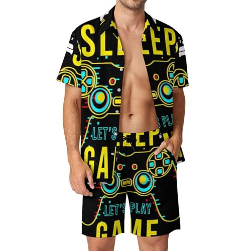 Chemise hawaïenne homme manette de jeux vidéo ensemble de plage été vêtement short
