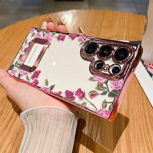 Coque Samsung S23 Ultra en silicone avec de somptueux motifs de fleurs dorées