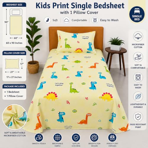 Image of COZY FURNISH Single Bedsheet Set for Single Bed, 60 x 90 Inches with 1 Pillow Cover, Soft Microfiber Cotton Fabric