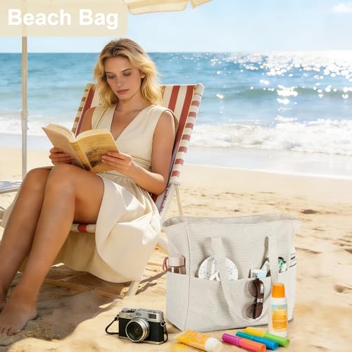 Image of LEDAOU Beach Bag Waterproof Sandproof Women Beach Tote Pool Bag with Zipper for Swim Gym Grocery Travel with Wet Pocket | Sandproof