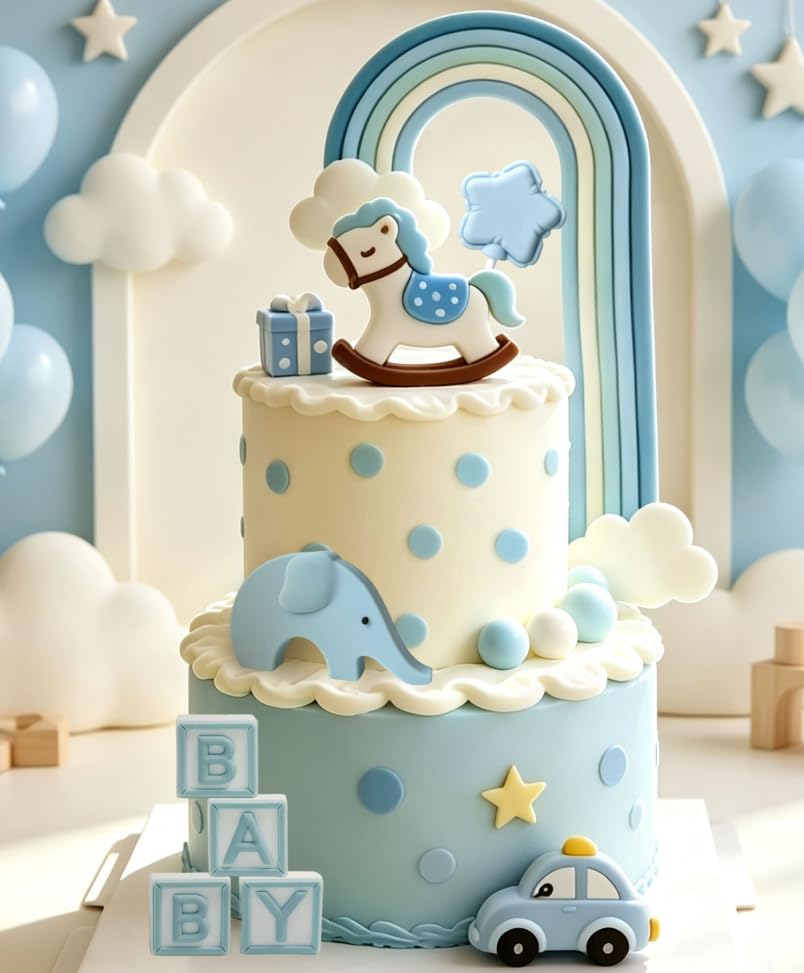 Blue Bear Cake Decoration Blue Gold Balls Cake Topper