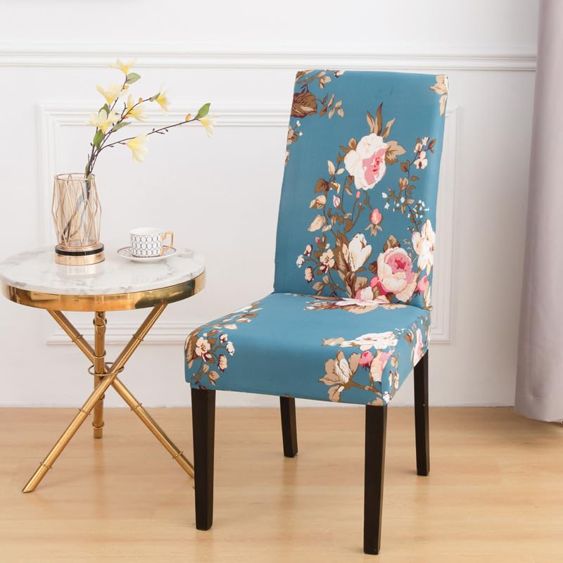 Image of Styleys Chair Covers for Dining Room, Stretch Dining Chair Cover, Washable Spandex Kitchen Chair Slipcovers (Set of 2, Sky Blue Flower, SLMC-160)