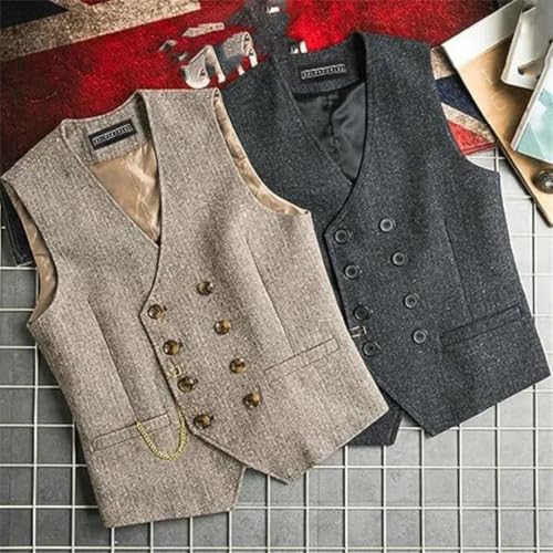 Men Suit Gray Vintage Double Breasted Blend Waistcoat For Wedding Groomsmen Banquet Men Coat4