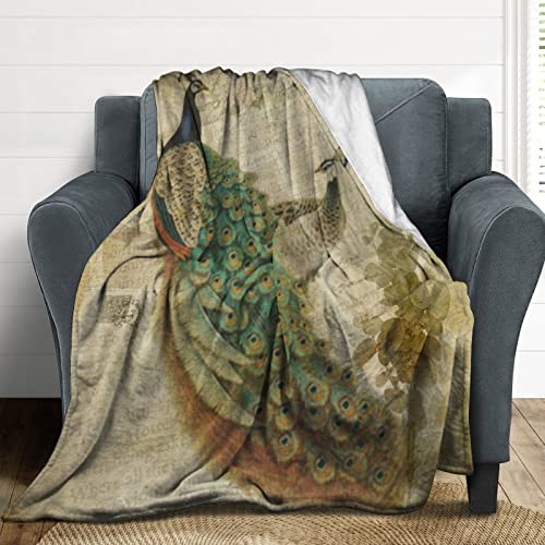 Couverture de voyage paon en microfibre de luxe pour canapé 127x152 cm
