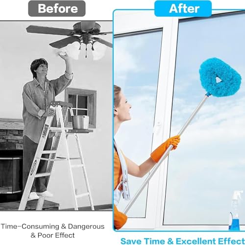 Image of Fan Cleaner Brush with Long Rod Flexible Fan Cleaning Mop Microfiber Dust Cleaner Foldable Duster for Home Cleaning Microfiber Duster for Cleaning of Home, Kitchen, Car, Ceiling