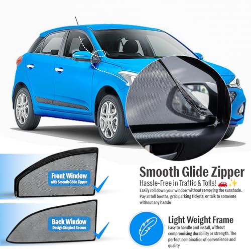 Image of Autofact Magnetic Car Sunshades Compatible with Hyundai Elite i20 Old (2014 to 2020) (Set of 4) - Easy Installation, UV Protection, Keeps Car Cool (Front 2 with Zippers, Rear 2 Without Zippers)