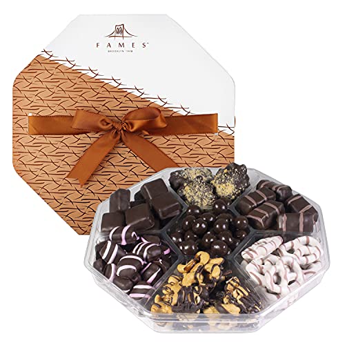 Fames Chocolate Gift Basket from Brooklyn - 7 Types of Handcrafted Gourmet Chocolates, Luxury Set of Dairy Free Kosher Artisanal Chocolates, Holiday Chocolate Gift Box with Premium Ingredients