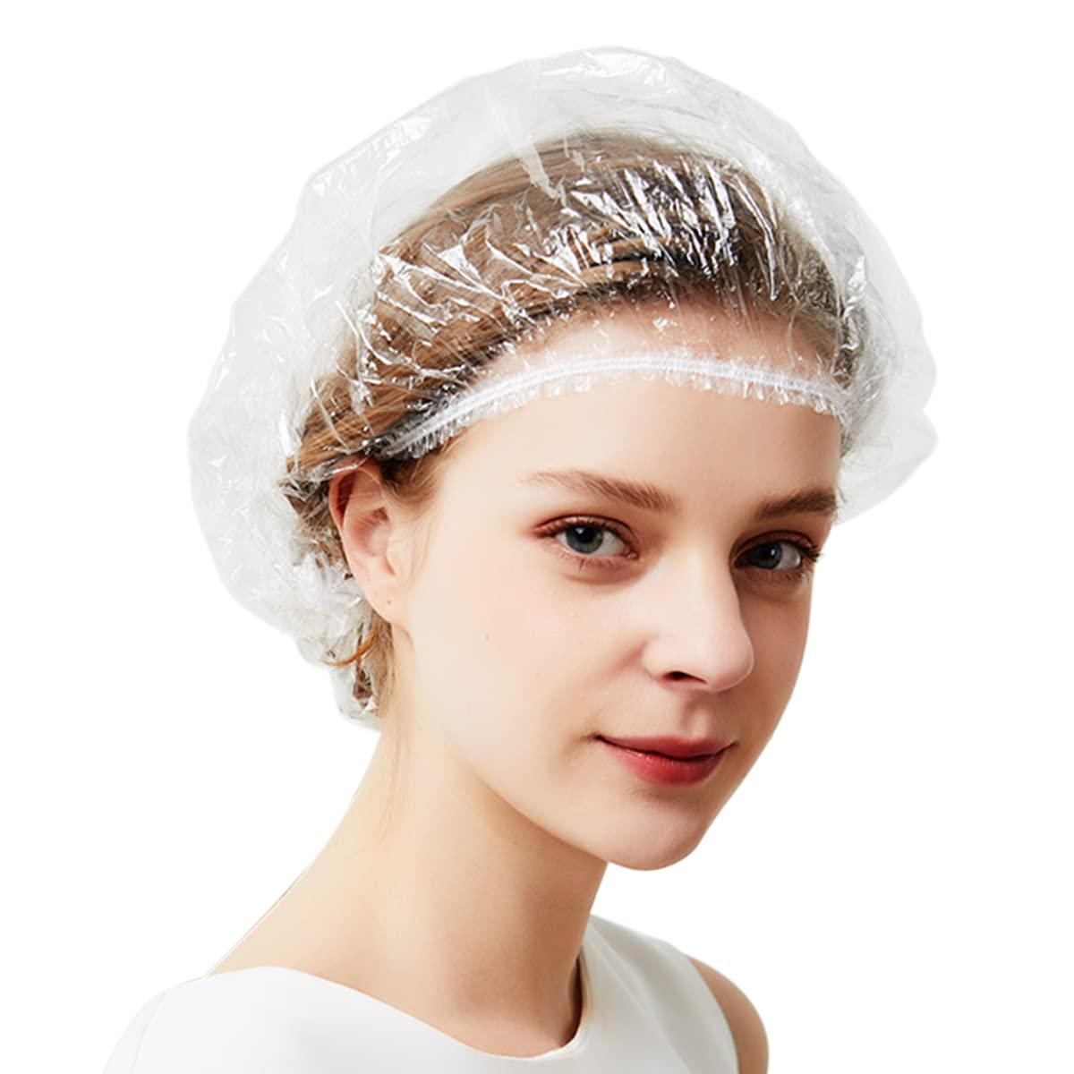 ECVV 100 Pcs Disposable Shower Cap Thickening Women Waterproof Shower Hat High Elastic Conditioning Steam Cap for Hair Treatment, Women Spa, Travel, Men and Hotel-Normal Size