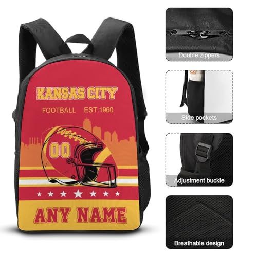 Custom Kansas City Backpack 3PCS Set Lunch Bag Pencil Case Box Personalized Name Number Fan Gifts for Girl Boy Men Women3