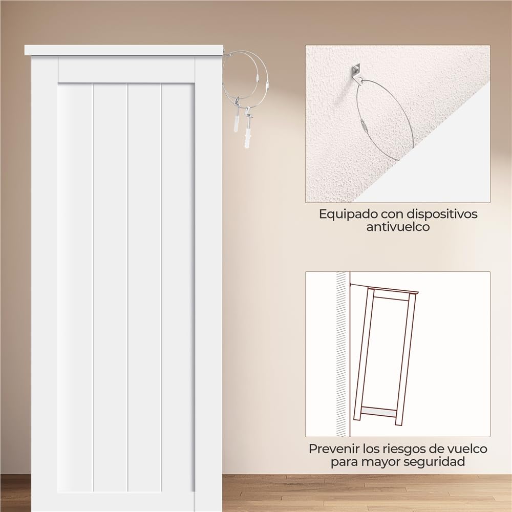 Yaheetech Armario Baño de Suelo Mueble Baño con 4 Cajones Mueble Auxiliar Cómoda Armario con 2 Puertas, Estante Ajustable 81x30x83 cm Blanco