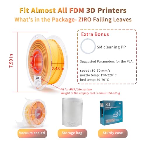 Image of ZIRO Fast Color Changing Filament, Matte Multi Colors 3D Printer Filament, Rainbow PLA Material, Dimensional Accuracy + /-0.03mm, 1KG / 2.2lbs Spool, Fit Most FDM 3D Printer, Falling Leaves