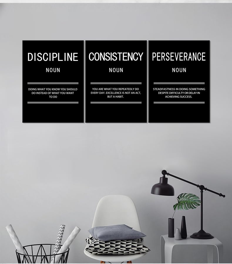 Inspirational Canvas Wall Art 3 Pieces Discipline Consistency Perseverance Print Posters Motivational Entrepreneur Positive Quotes Painting Picture Wall Decor for Living Room Home(12"x16"x3pcs) - Image 3