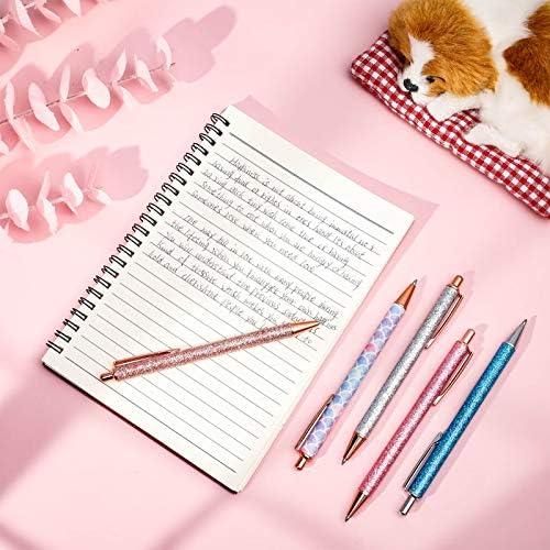 Firtink 10 Pieces Ballpoint Pens, 1.0 mm Click Retractable Ballpoint Pens Metal Pens Glitter Retractable Pen, Black Ink Medium Point Gift Pens for Men, Women, Students