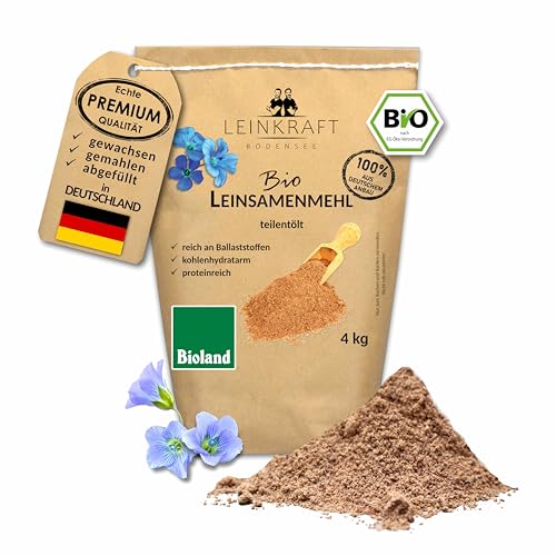 4kg BIOLAND Leinsamenmehl | aus 100% deutscher brauner Leinsaat | Leinmehl frisch gemahlen. Vegan. Low Carb & Keto geeignet. Protein- & Ballaststoffreich. Regional.
