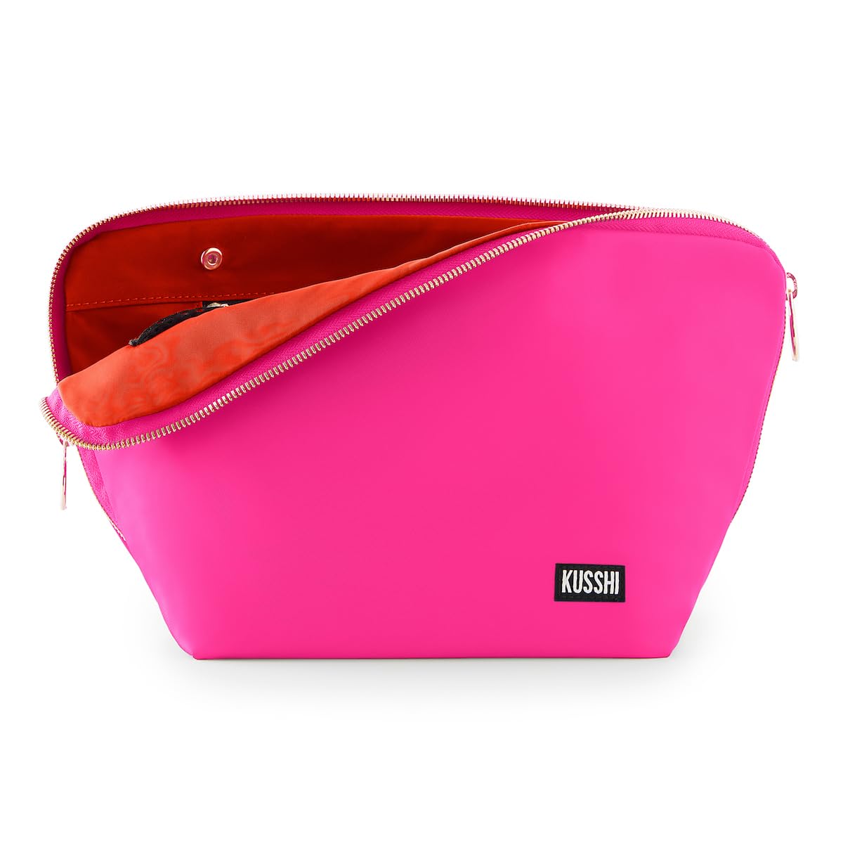 KUSSHI Washable Travel Makeup & Cosmetic Bag - Brush Organizer Sold Separately (Vacationer, Bubble Gum Pink/Orange)