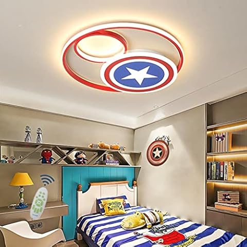LED Ceiling Light Superhero Captain America Design Children Ceiling Lamp Dimmable 3000K-6500K Children's Room Light Acrylic Chandelier Boy Bedroom Lighting Fixtures Ceiling Light Wall Lamp,40cm Cover