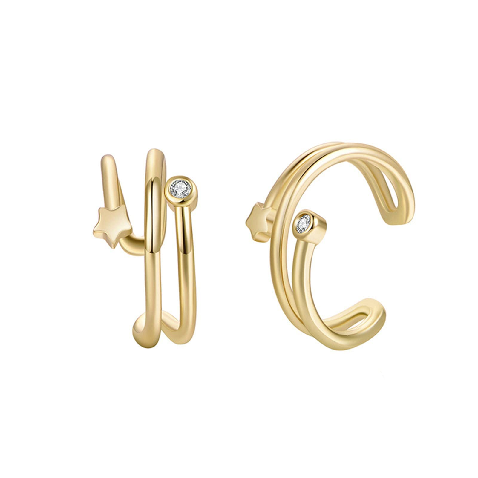 Pendientes de oro para mujer de oro 585, pendientes de oreja no penetrantes, estrella pulida con moissanita, pendientes de cumpleaños para novia, oro amarillo